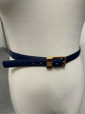 Beacon Hill Navy Leather Belt with Gold Buckle